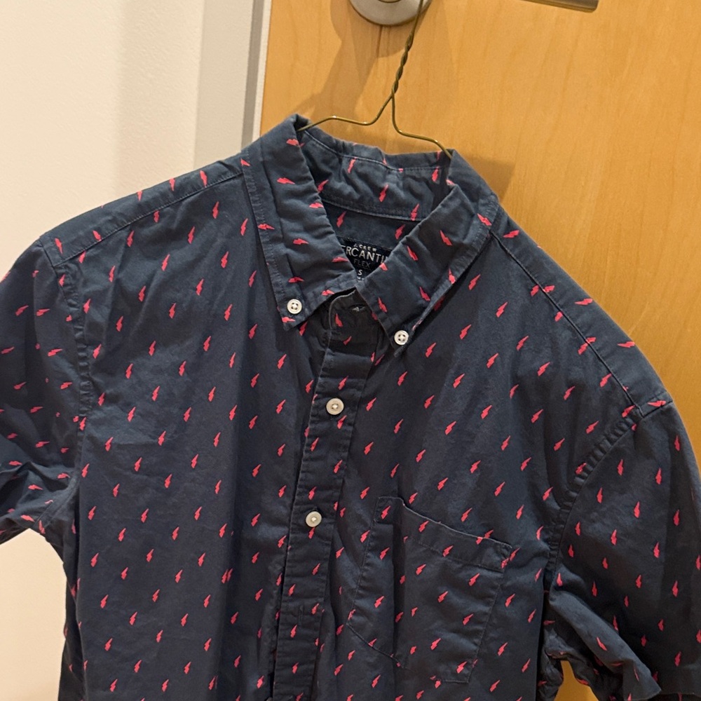 J. Crew Dark Blue Shirt with Pink Pattern